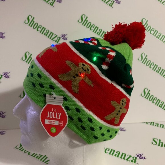 Ugly Christmas Hat Be Jolly Beanie Gingerbread Man Candy Cane Light Up Cap OSFM - Picture 3 of 8